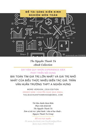 BÀI TOÁN TÌM GIÁ TRỊ LỚN NHẤT VÀ GIÁ TRỊ NHỎ NHẤT CỦA BIỂU THỨC NHIỀU BIẾN TÁC GIẢ TRẦN VĂN HUẤN TRƯỜNG THPT A NGHĨA HƯNG