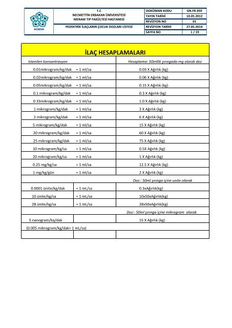 GN.FR.959 PEDIATRIK ILACLARIN COCUK DOZLARI LISTESI