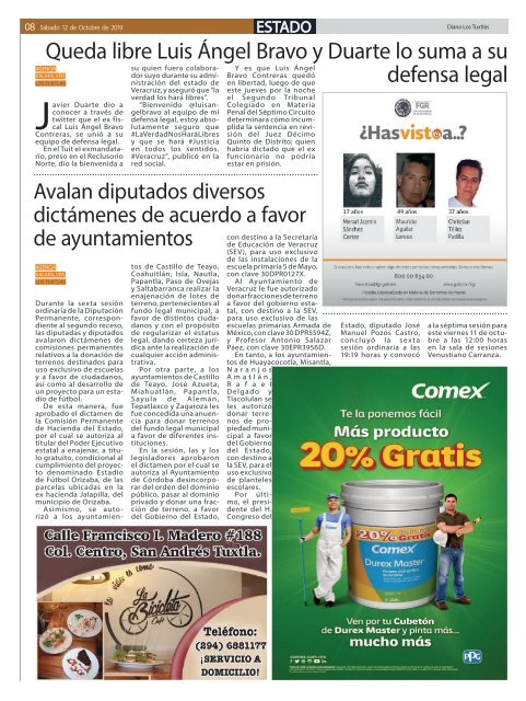 Edición de Diario Los Tuxtlas del día 12 de octubre de 2019