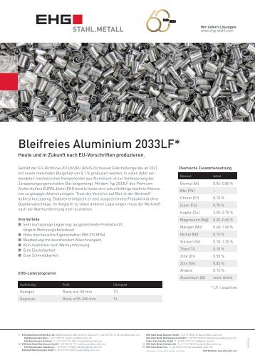 EHG Werkstoff Datenblatt Bleifreies Aluminium 2033LF DE 2023
