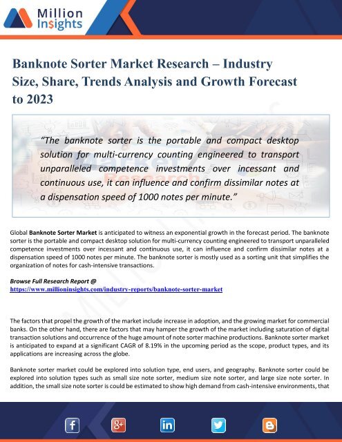 Banknote Sorter Market Analysis Report, Regional Outlook, Application ...