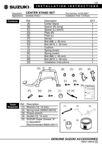 Suzuki CENTER STAND SET INSTALLATION INSTRUCTIONS DL650AL7/XAL7 42100-06870