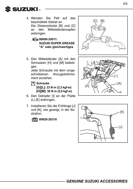 Suzuki CENTER STAND SET INSTALLATION INSTRUCTIONS DL650AL7/XAL7 42100-06870