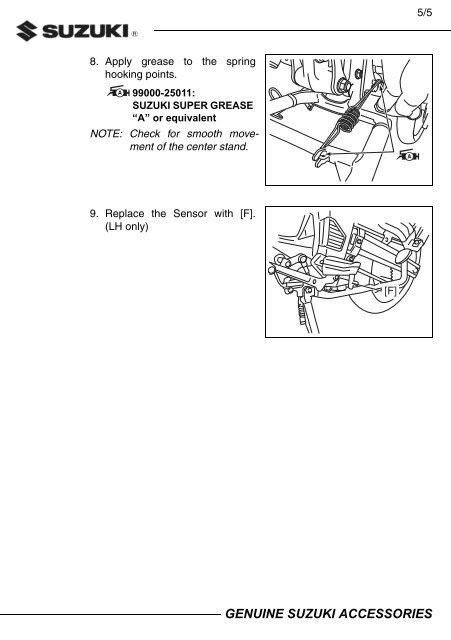 Suzuki CENTER STAND SET INSTALLATION INSTRUCTIONS DL650AL7/XAL7 42100-06870