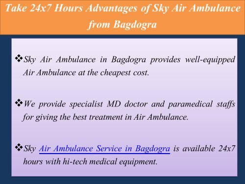 Get Professional Medical Dispatcher in Air Ambulance from Bagdogra