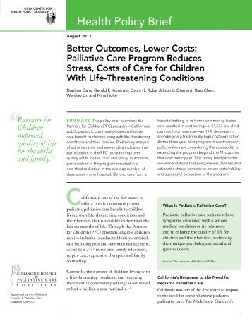 Better Outcomes, Lower Costs: Palliative Care Program Reduces Stress, Costs of Care for Children With Life-Threatening Conditions