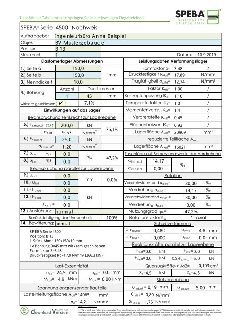 SPEBA® Serie 4500 Baulager Bemessungstool 10.2019