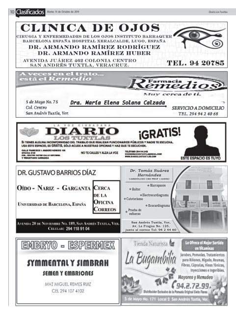 Edición de Diario Los Tuxtlas del día 15 de octubre de 2019