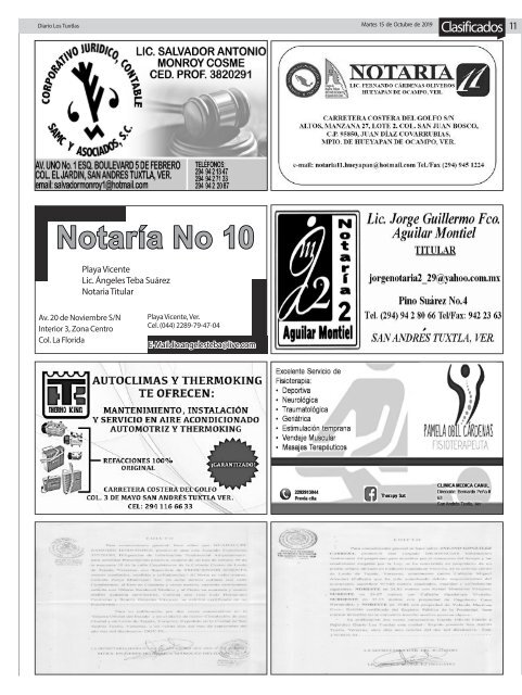 Edición de Diario Los Tuxtlas del día 15 de octubre de 2019
