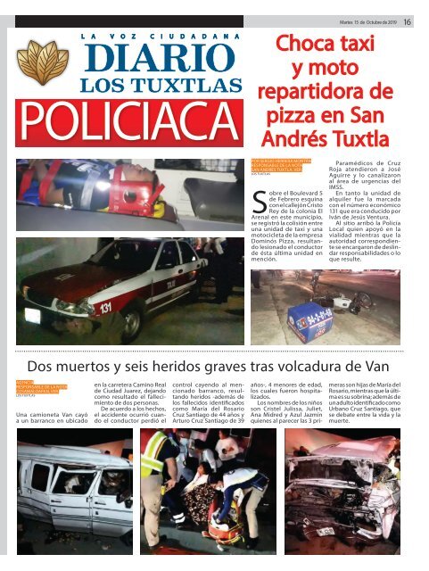 Edición de Diario Los Tuxtlas del día 15 de octubre de 2019