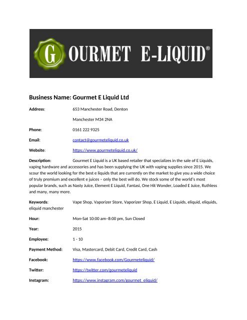 Gourmet E Liquid Ltd