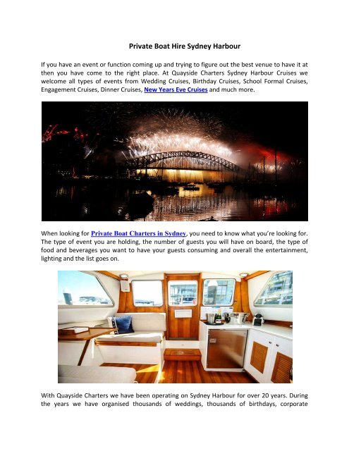 Private Boat Hire Sydney Harbour