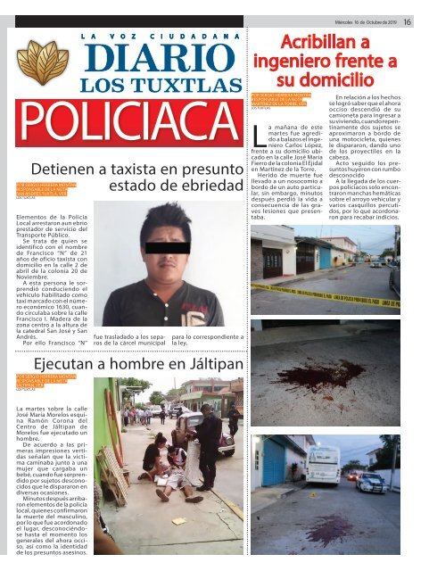 Edición de Diario Los Tuxtlas del día 16 de octubre de 2019