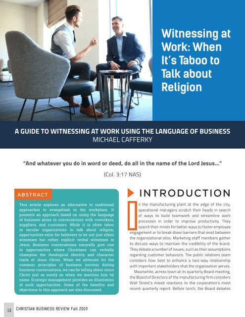 Christian Business Review 2019: Workplace Practices That Glorify God (Issue 8)