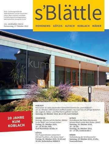 s'Blättle Nr. 42 - Do, 17. Oktober 2019