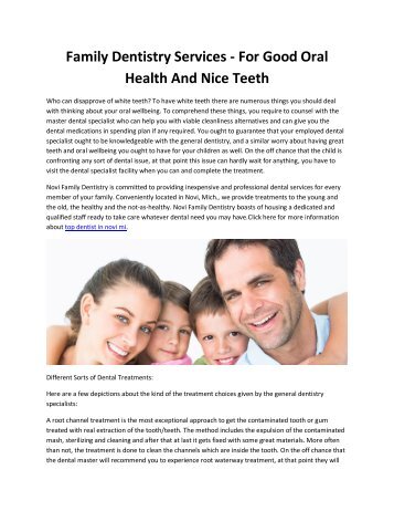 Family Dentistry Services - For Good Oral Health And Nice Teeth