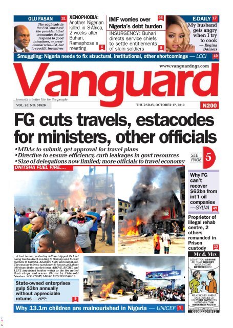 17102019 - FG cuts travels, estacodes for ministers, other officials