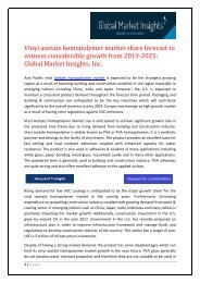 Vinyl acetate homopolymer market share forecast to witness considerable growth from 2019-2025