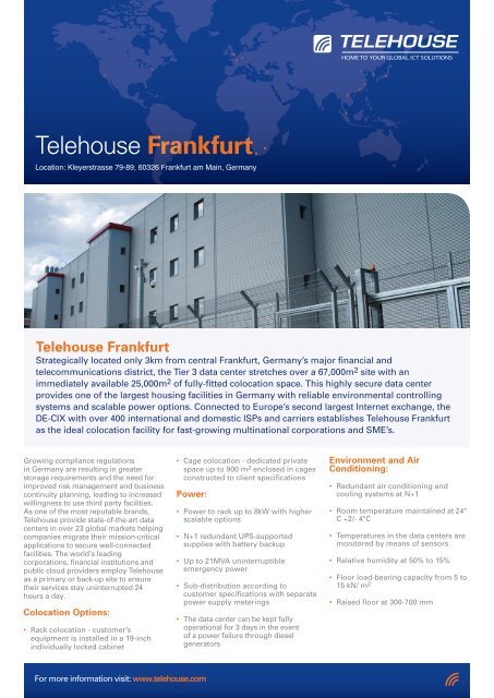 TELEHOUSE Tier 3 Data Center in Frankfurt, Germany