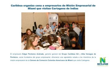 Caribbsa organiza cena a empresarios de Misión Empresarial de Miami que visitan Cartagena de Indias