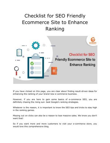 Checklist for SEO Friendly Ecommerce Site to Enhance Ranking