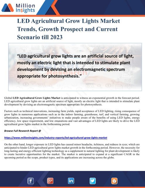 LED Agricultural Grow Lights Market Trends, Growth Prospect and Current Scenario till 2023