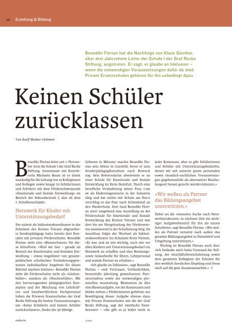 recke:in - Das Magazin der Graf Recke Stiftung Ausgabe 4/2015