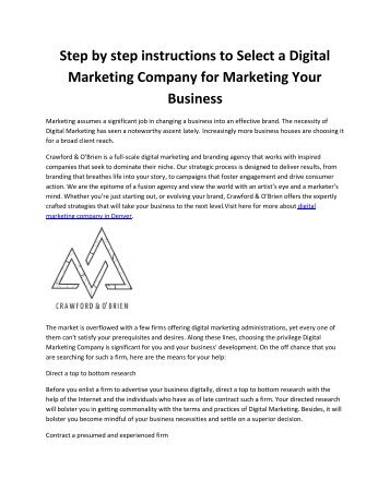 Step by step instructions to Select a Digital Marketing Company for Marketing Your Business