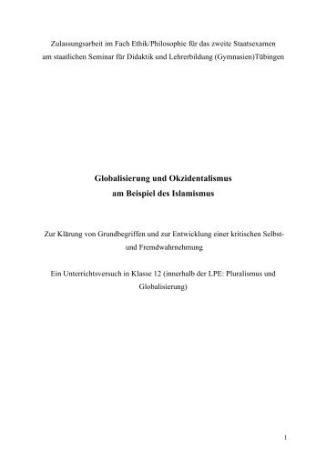 Dr. Georg Doerr: Islamismus in Deutschland -- Didaktische Zulas-sungsarbeit für den gymnasialen Schul-dienst im Fach Ethik/Philosphie, durchgeführt am Uhland-Gymnasium, Tübingen