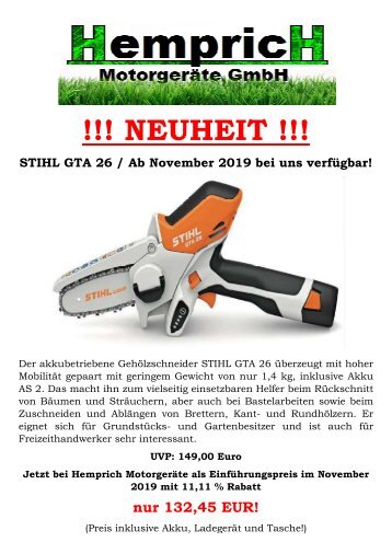 Stihl Akku-Gehölzschneider GTA26 von Hemprich Motorgeräte