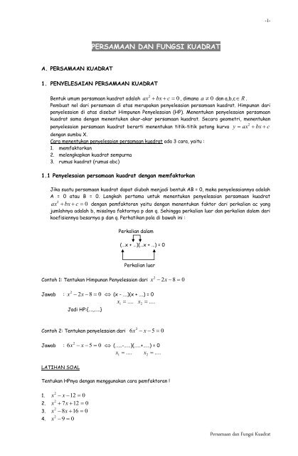 Persamaan dan Fungsi Kuadrat