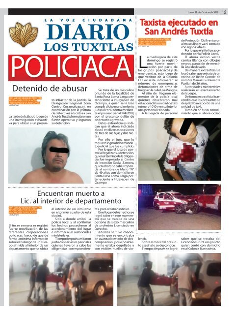 Edición de Diario los Tuxtlas del día 21 de octubre de 2019