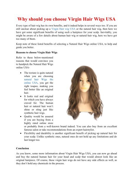 Why Should You Choose Virgin Hair Wigs Usa
