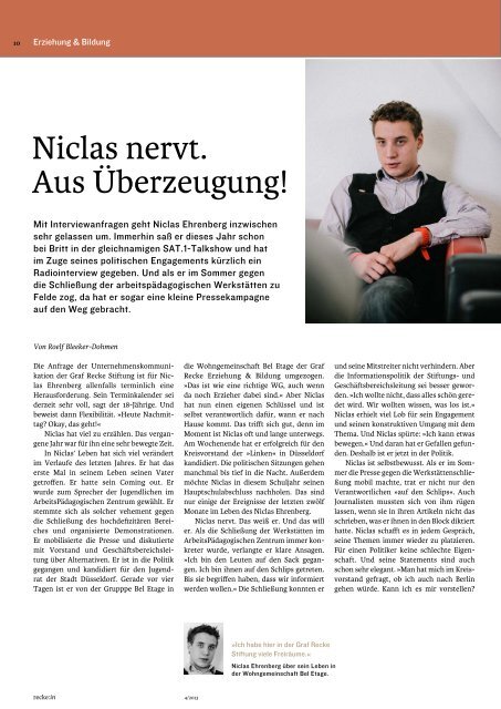 recke:in - Das Magazin der Graf Recke Stiftung Ausgabe 4/2013