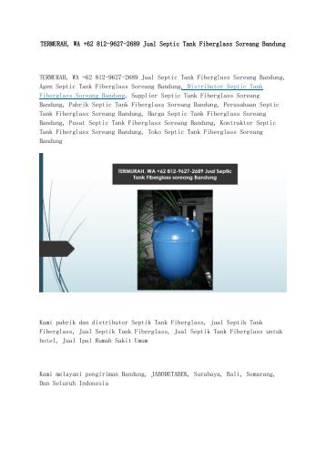 1.TERMURAH, WA +62 812-9627-2689 Jual Septic Tank Fiberglass Soreang Bandung