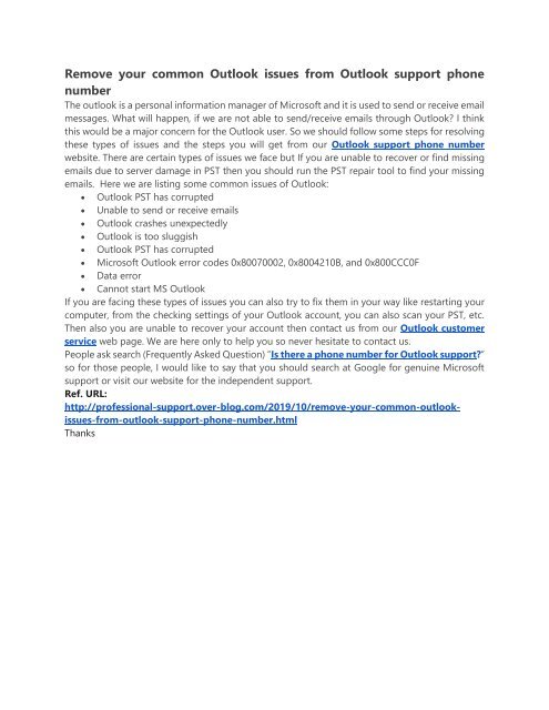 Remove your common Outlook issues from Outlook support phone number