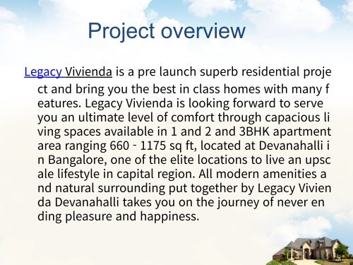 Legacy Vivienda Residential Property sell in Bangalore