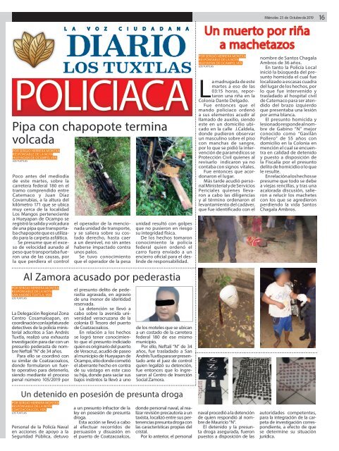 Edición de Diario los Tuxtlas del día 23 de octubre de 2019