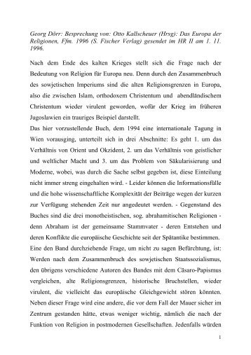 Dr. Georg Doerr -- Rezension von: Otto Kallscheuer (Hg.): Das Europa der Religionen. S. Fischer:  Frankfurt am Main 1996. 