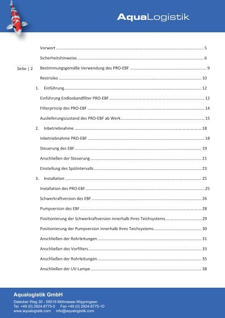 Bedienungsanleitung Endlosbandfilter PRO