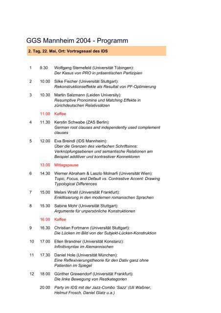 GGS Mannheim 2004 - Programm - Institut für Deutsche Sprache