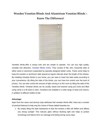 Difference between Wooden Venetian Blinds and Aluminium Venetian Blinds