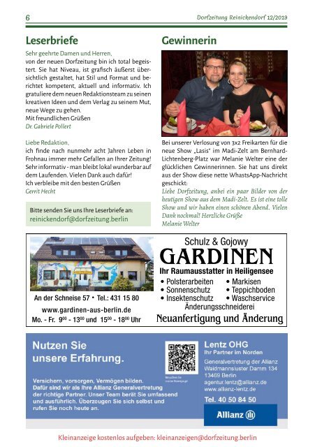 Die Dorfzeitung Reinickendorf Dezember 2019