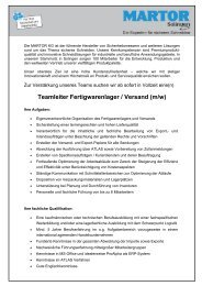 Teamleiter Fertigwarenlager / Versand (m/w) - Martor KG