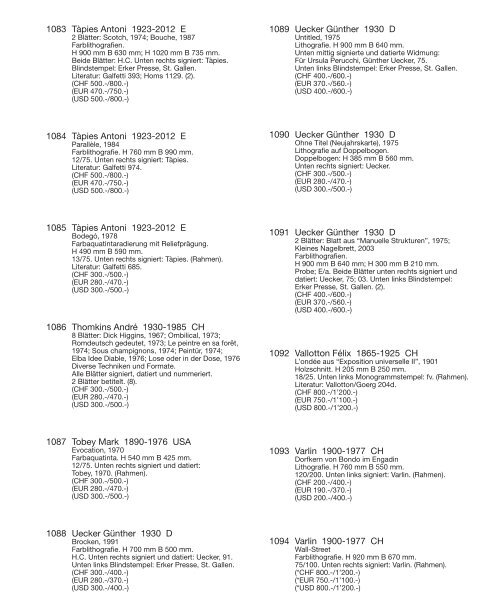 Kunst Auktion 25. - 27. November 2019, Germann Auktionshaus, Zürich