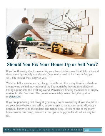 Should You Fix Your House Up or Sell Now