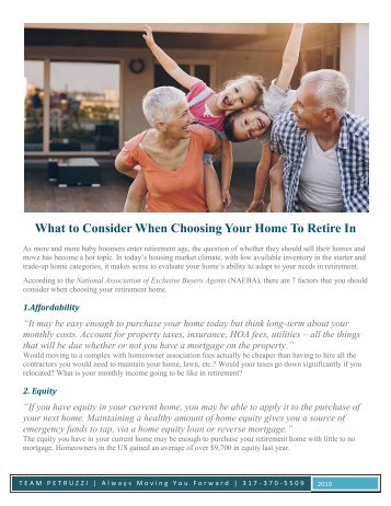 What to Consider When Choosing Your Home To Retire In