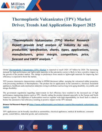 Thermoplastic Vulcanizates (TPV) Market Share And Growth Rate Report 2025  