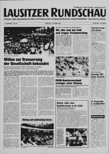 Ausgabe der Lausitzer Rundschau vom 31-10-1989