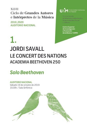 Programa de mano - Concierto 1. Jordi Savall & Le Concert des Nations. Solo Beethoven